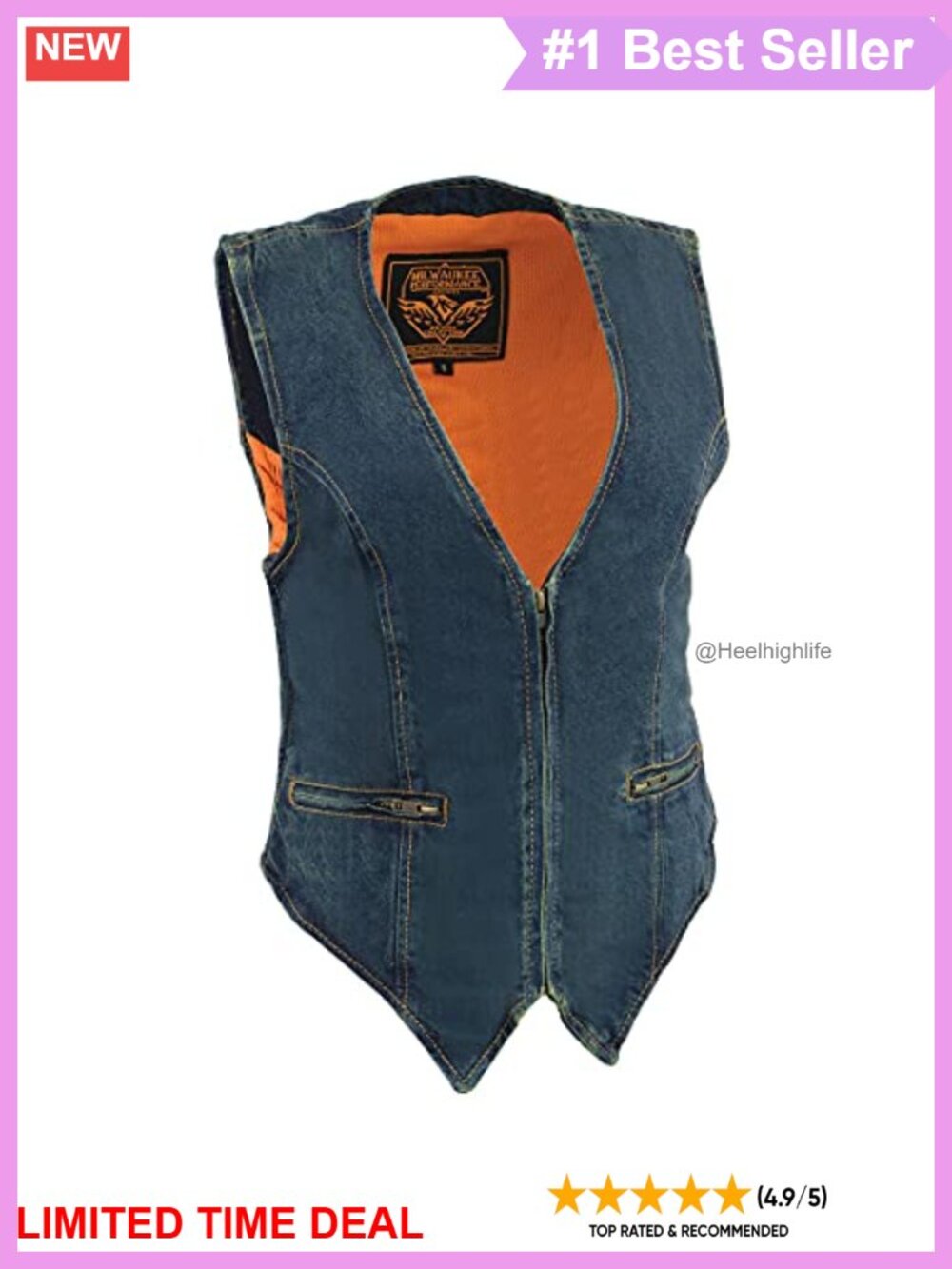 Denim Motorcycle Vest Concealed Carry Gun Pockets Zip Front